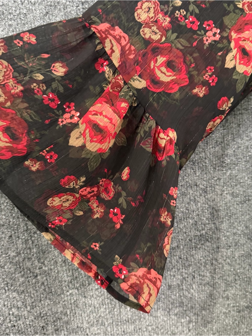 Torrid Womens 2X Floral Lace V Neck Top Black 3/4 Bell Sleeve Metallic Stripe - Picture 5 of 9